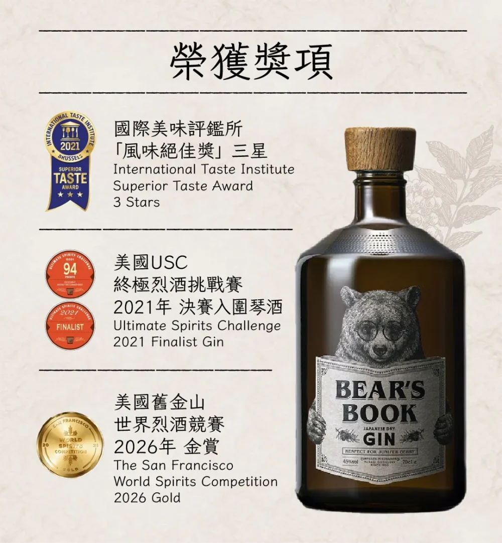 HAKUTAKE BEAR'S BOOK GIN 琴酒_社群貼文_2607-03_0 BEAR'S BOOK GIN 琴酒 700ml (附外盒)